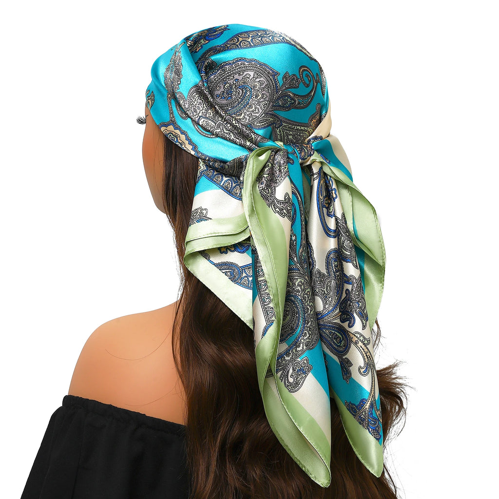 Head Scarf Women Luxury Brand Square 90*90cm Silk Foulard Satin Bandana Cheveux Soft Neckerchief Hijab Hair Scarves For Ladies