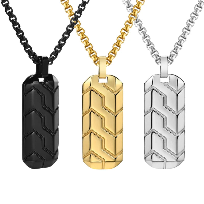 Geometric Tire Pattern Pendants Stainless Steel Men Personalized Trendy Square Pearl Necklace Fashion Jewelry Birthday Gift