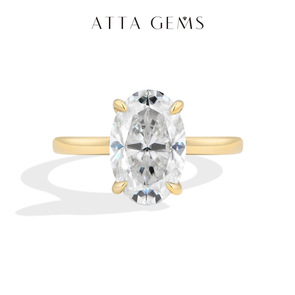 ATTAGEMS Oval Cut 12*8mm 4.5CT D VVS1 Moissanite Rings 925 Sterling Silver for Women Engagement Wedding Luxury Band Jewelry Gift