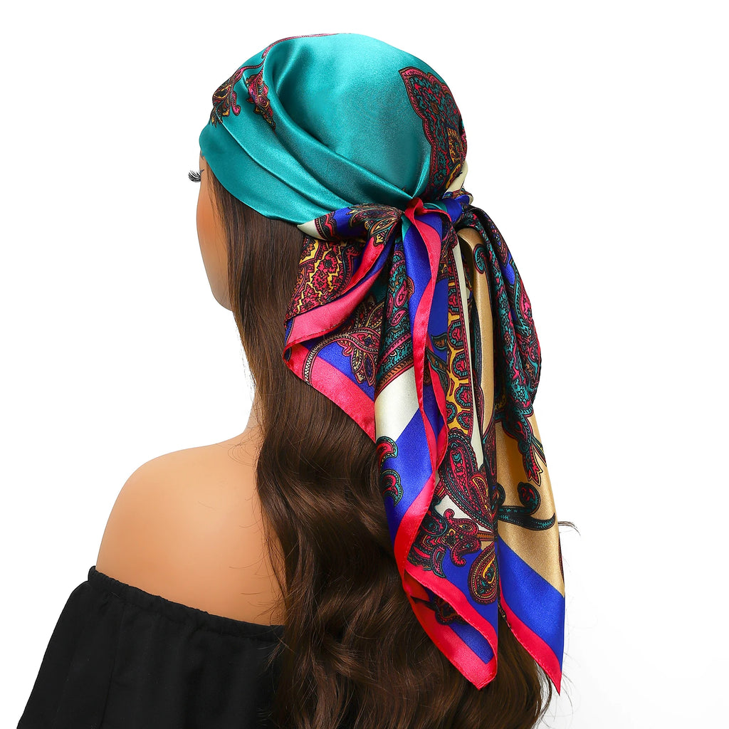 Head Scarf Women Luxury Brand Square 90*90cm Silk Foulard Satin Bandana Cheveux Soft Neckerchief Hijab Hair Scarves For Ladies