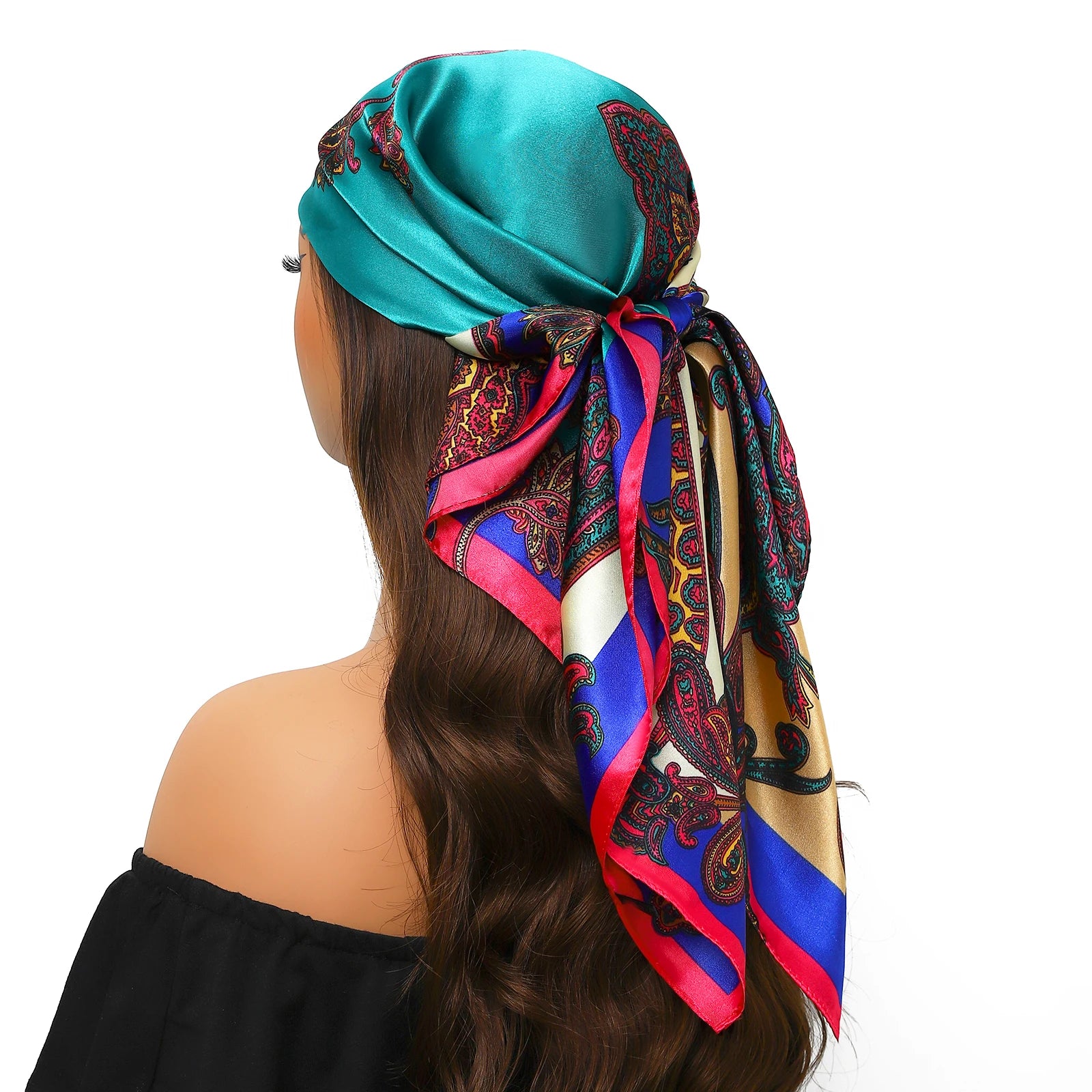 Head Scarf Women Luxury Brand Square 90*90cm Silk Foulard Satin Bandana Cheveux Soft Neckerchief Hijab Hair Scarves For Ladies