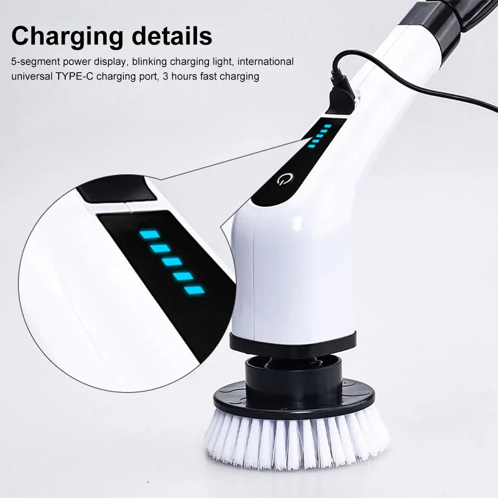 Cordless Power Scrubber 7 In 1 Multipurpose Electric Spin Cleaner with 8 Replacement Brush Heads Rotatable for Bathroom Tub Tile