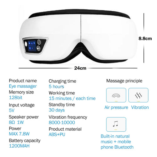 6D Smart Bluetooth Music Eye Massager Vibration Airbag Compress Eye Care Instrument Eye Massage Glasses Eye Relax Fatigue Pouch