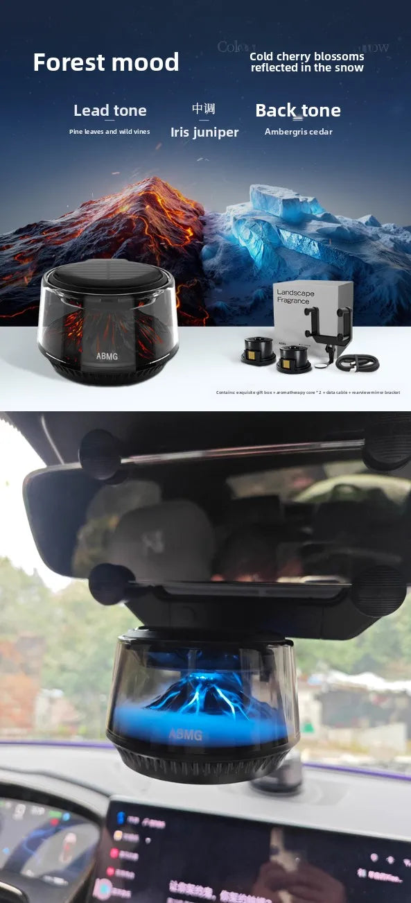 360° View Mirror Mount Volcanic Iceberg Car Diffuser - Air Purifying, Solar Powered, Forest & Floral Scents, Elegant Auto Decor