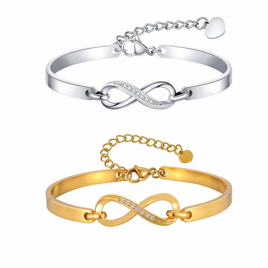 Infinite Symbol Link Bracelet for Women, Stainless Steel Zircon Bangle, Statement Jewelry Valentine's Day Gifts