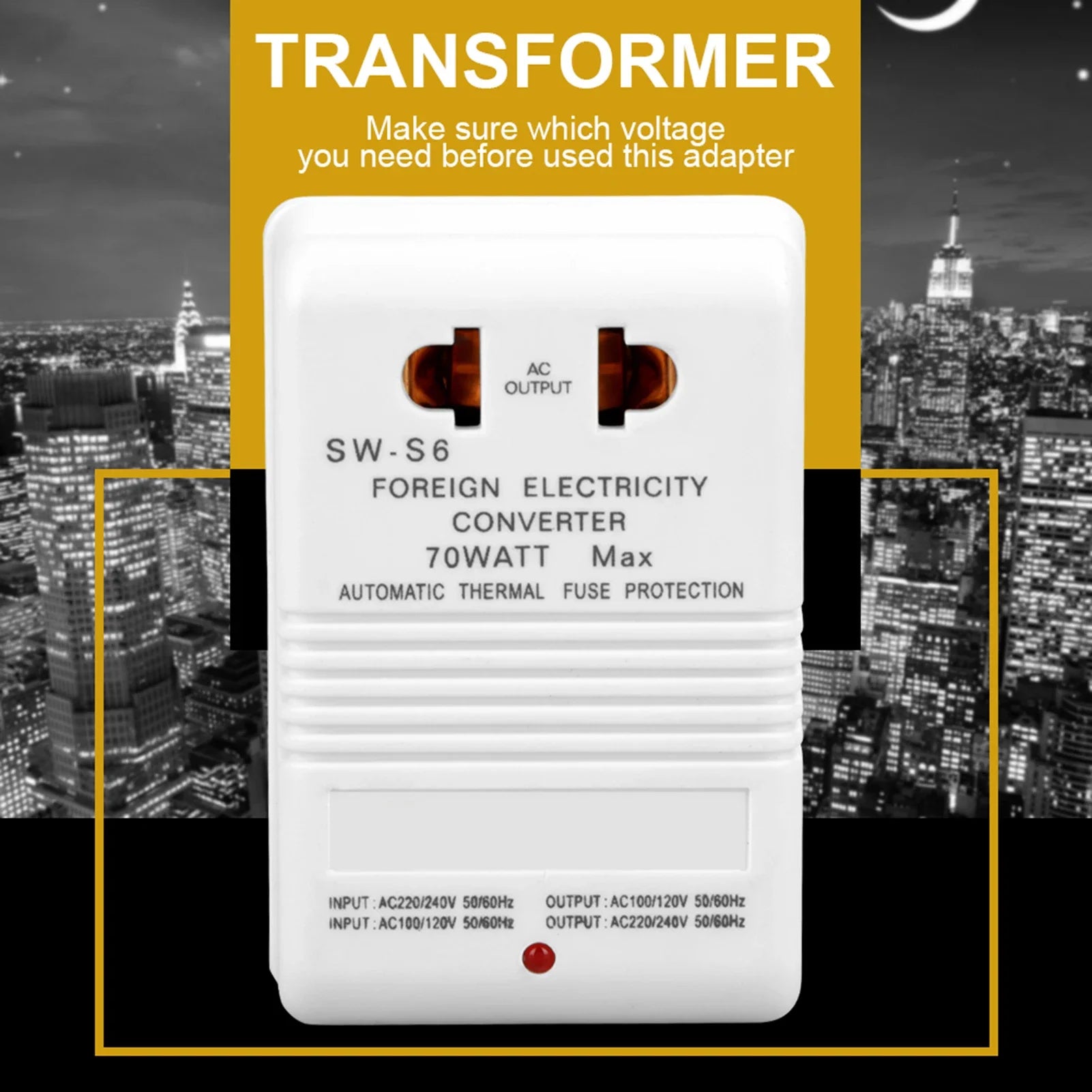 Power Converter Voltage Converter 70W 110V/120V to 220V/240V StepUp&amp Down Voltage Converter Transformer (CN Standard Plug)