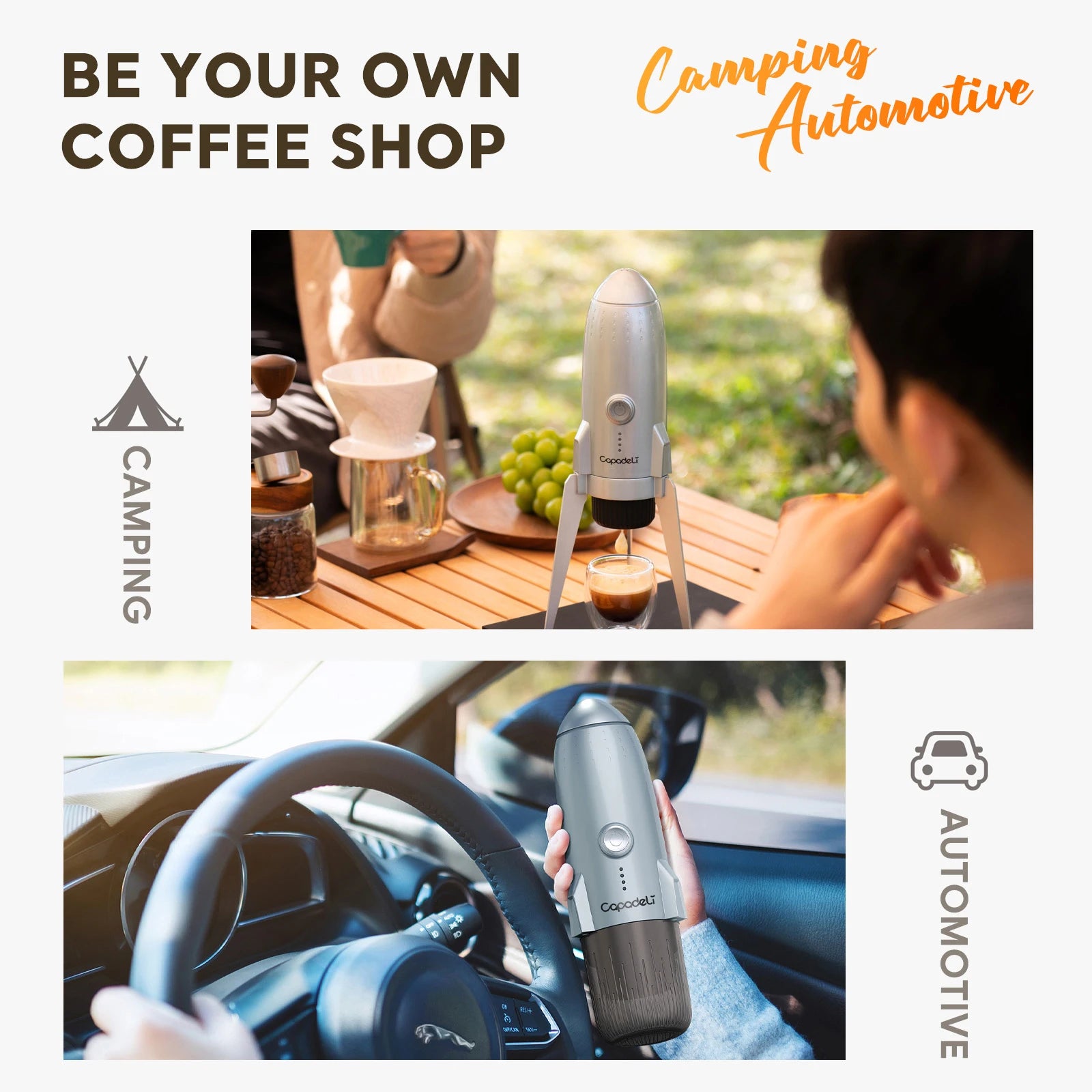 Portable Electric Espresso Machine Travel Coffee Maker for Camping 3 in 1 Self-Heating for Ground Coffee & DG NS Capsule Pods