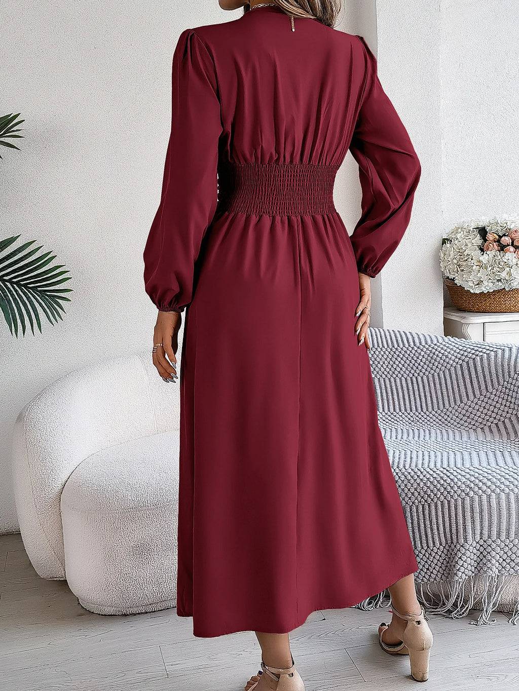 Spring Summer Vacation High Split V-Neck Long Sleeve Dresses for Women Bridesmaid Dress