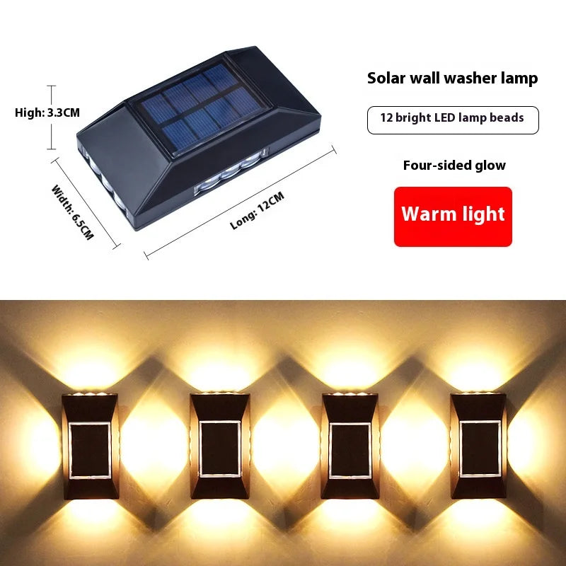 1-4pcs 12 LED Solar Wall Lamp Outdoor Waterproof Four Sides Glowing Light Staircase Villa Balcony Lighting Solar Wall Lights