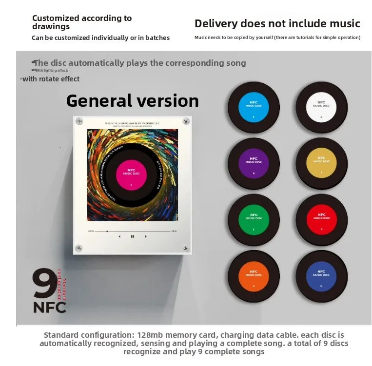 IN STOCK NFC Sensing Song Player With 9 empty discs&Night Light Automatic Singing Refrigerator Magnetic Rotary Disc Machine Gift