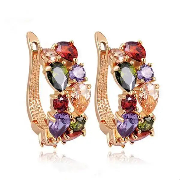 Korean Luxury Rose Gold Color Earrings Flash Zircon Ear Stud Earrings for Women Female Elegant Fashion Party Wedding Jewely Gift