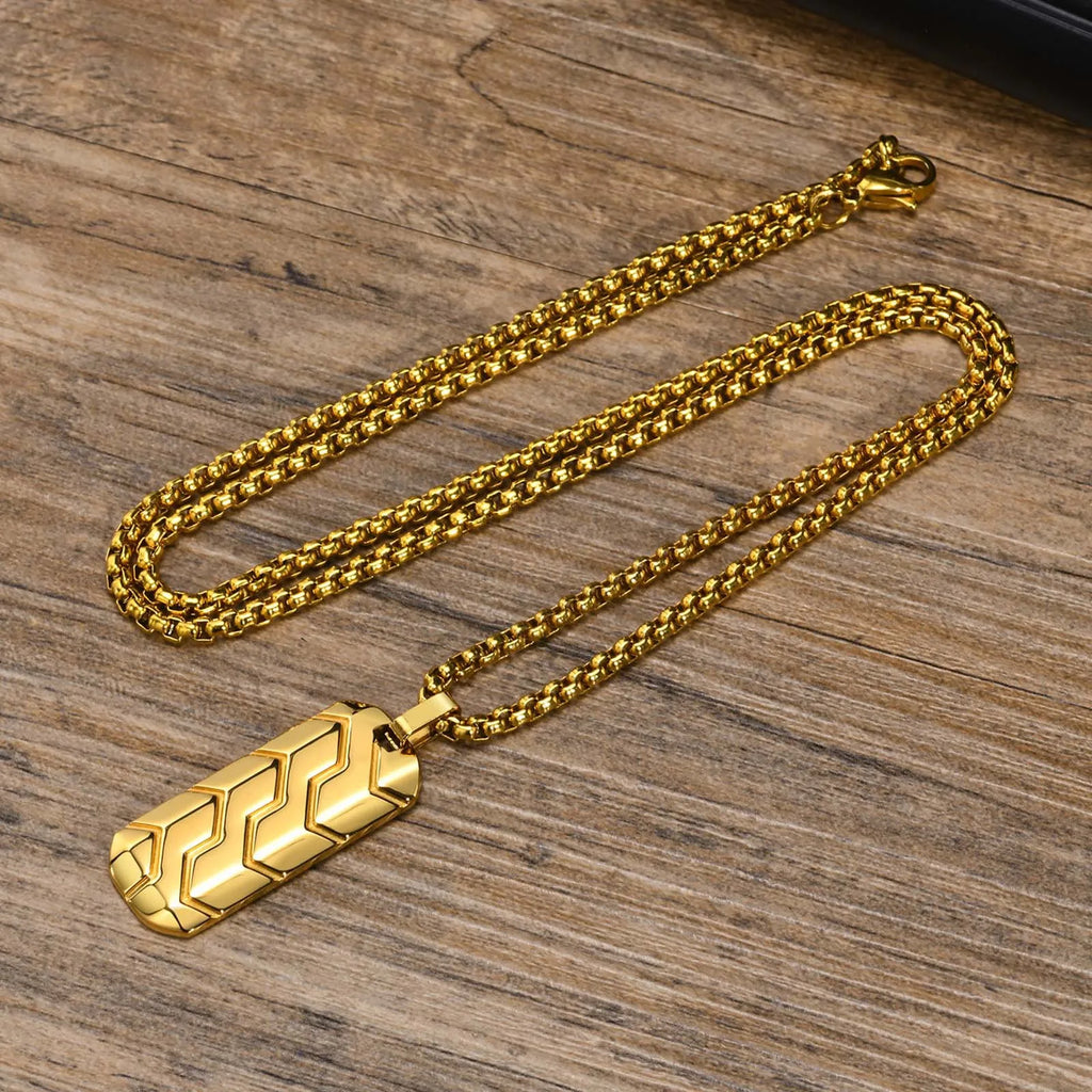 Geometric Tire Pattern Pendants Stainless Steel Men Personalized Trendy Square Pearl Necklace Fashion Jewelry Birthday Gift