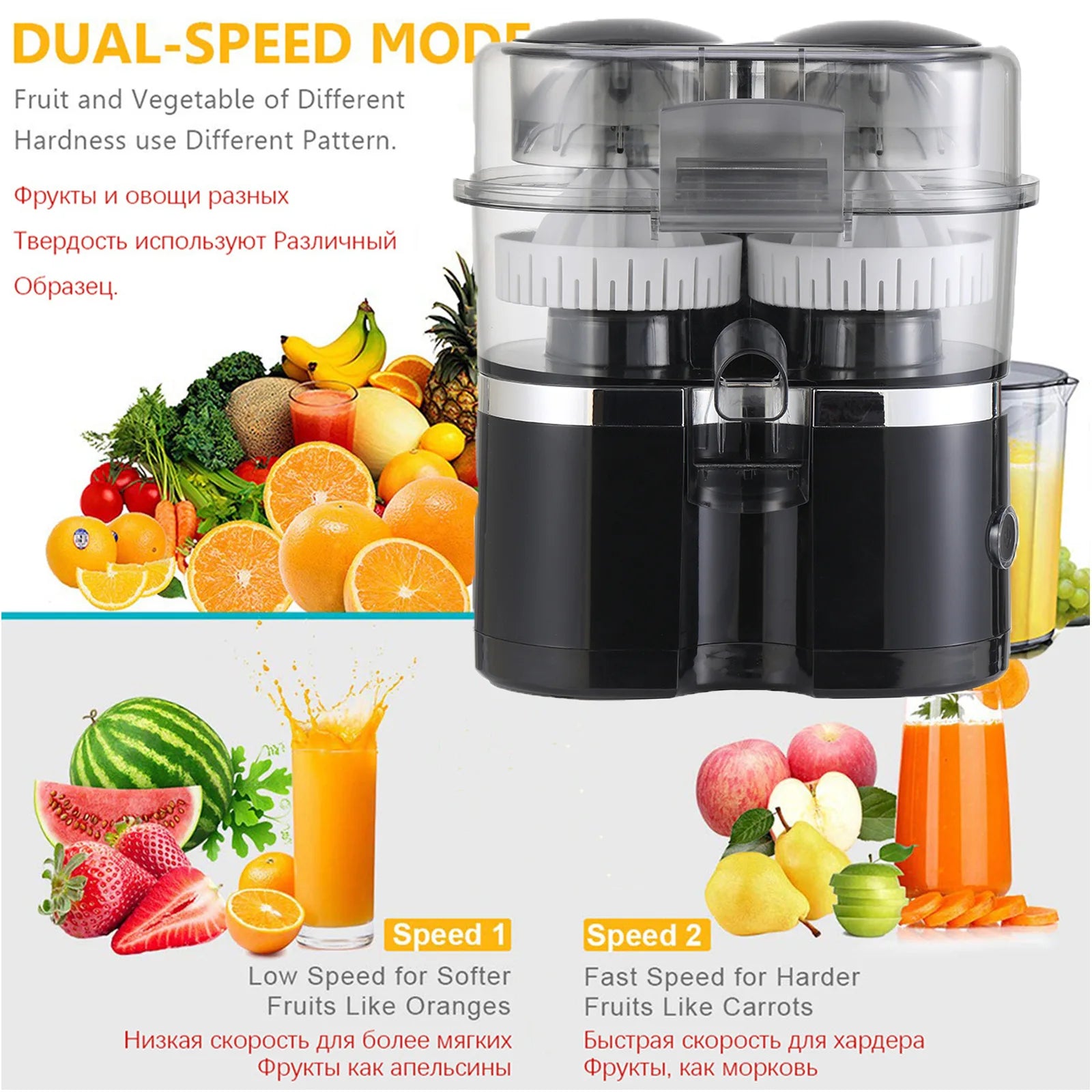Dual Head Automatic Citrus Juicer Machine, Electric Lemon Orange Press with Pulp Separation for Home Kitchen Use