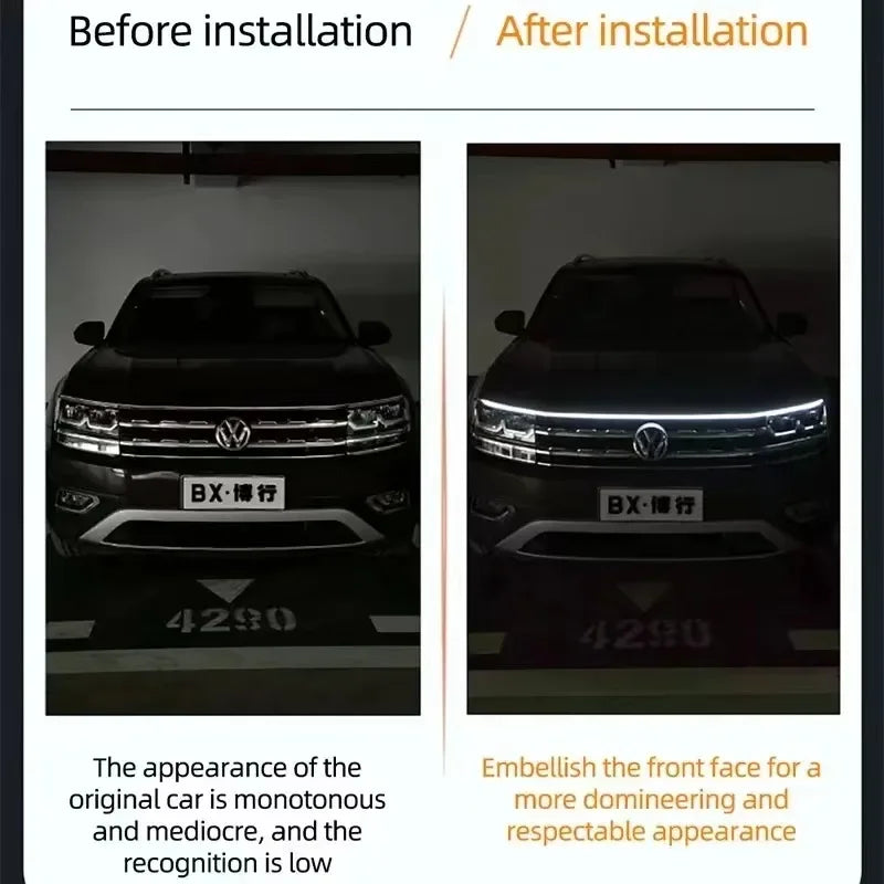 1pc Dynamic meteor Led Car Hood Lights Strip Universal Engine Hood Guide Decorative Light Bar Auto Headlights Car Running Light