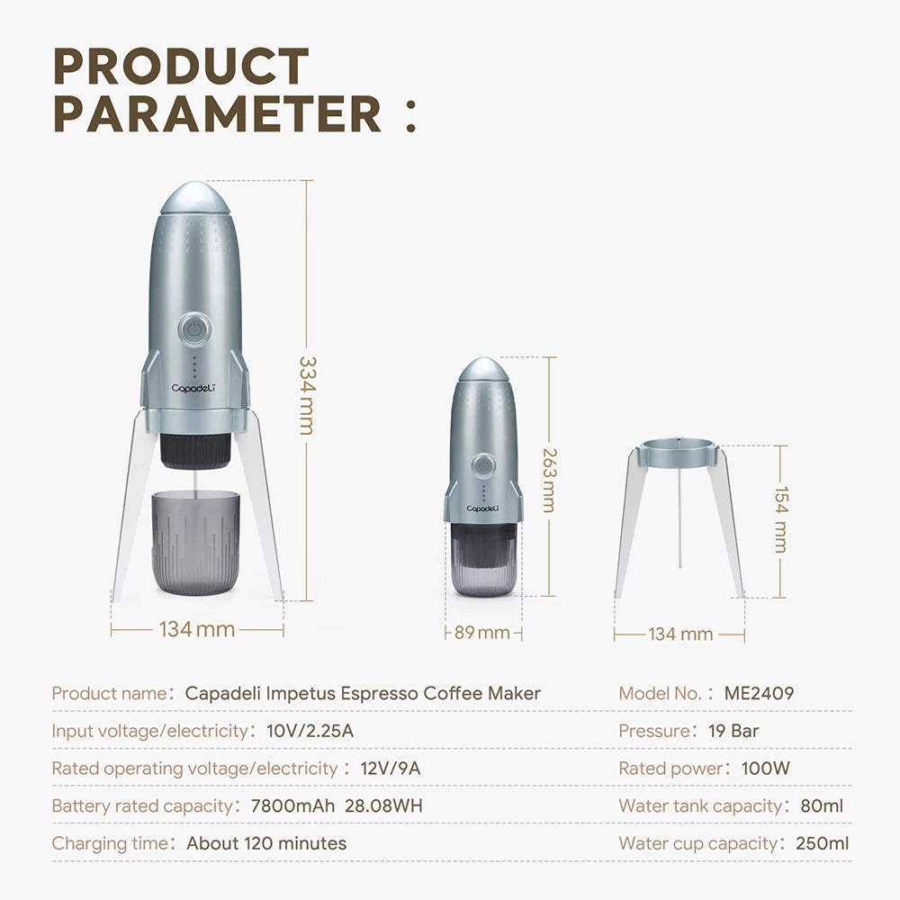 Portable Electric Espresso Machine Travel Coffee Maker for Camping 3 in 1 Self-Heating for Ground Coffee & DG NS Capsule Pods