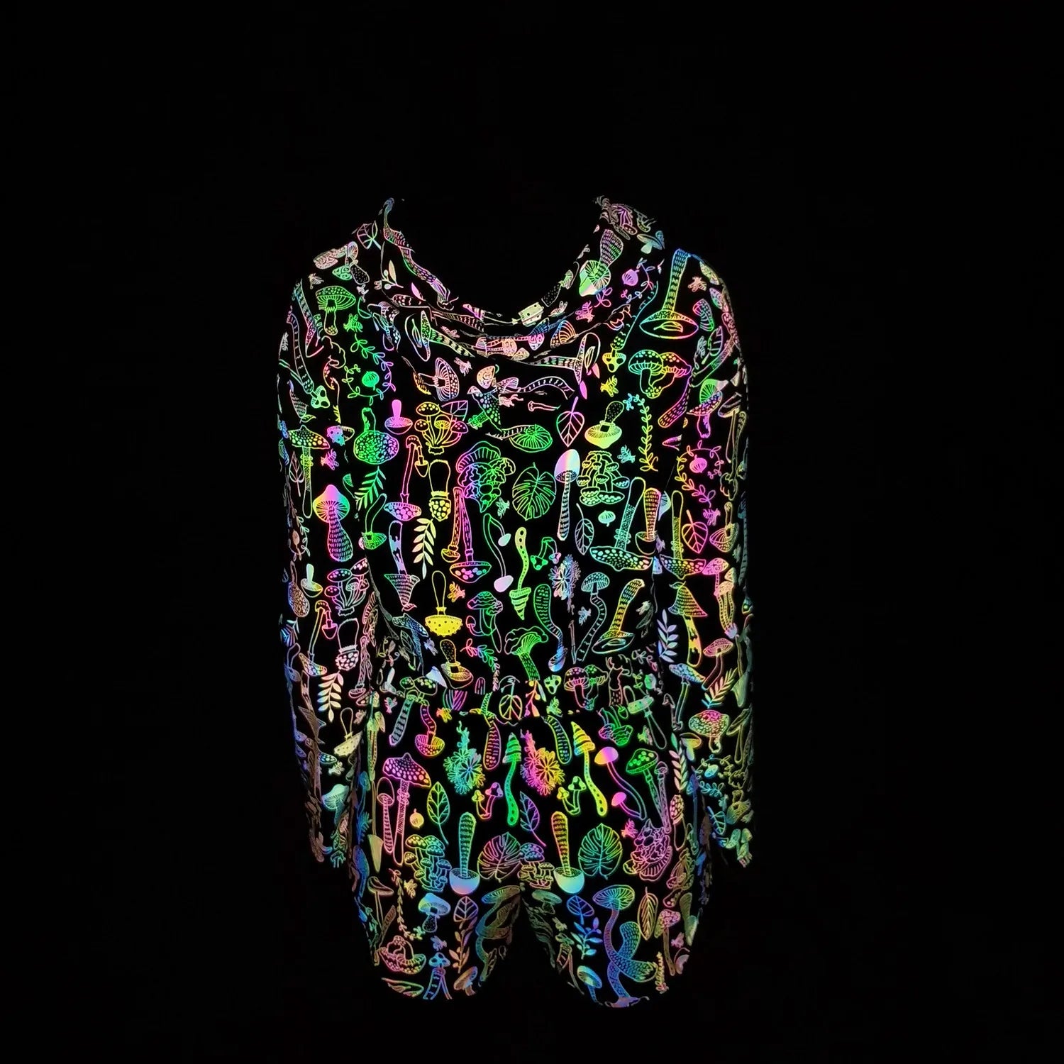 Spring Autumn Women Colorful Reflective Pullover Hoodies Y2K Harajuku Mushroom Printed Long Sleeve Crop Tops sudadera кофта