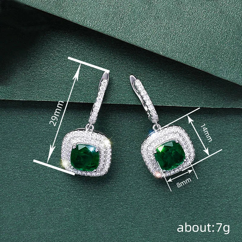 2026 New High End Fashion Trendy Fat Square Emerald Zircon Earrings Princess Light Luxury Premium Pendant Jewelry Accessories