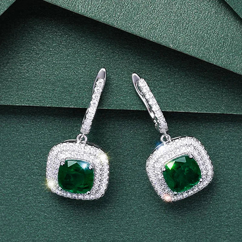 2026 New High End Fashion Trendy Fat Square Emerald Zircon Earrings Princess Light Luxury Premium Pendant Jewelry Accessories