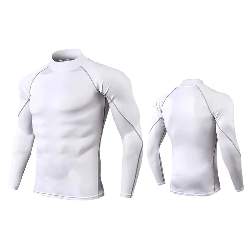 Men's Turtleneck Compression Long Sleeved Sports Fitness Tight T-shirt Running Casual Quick dry Long-Sleeved Spring and Autumn