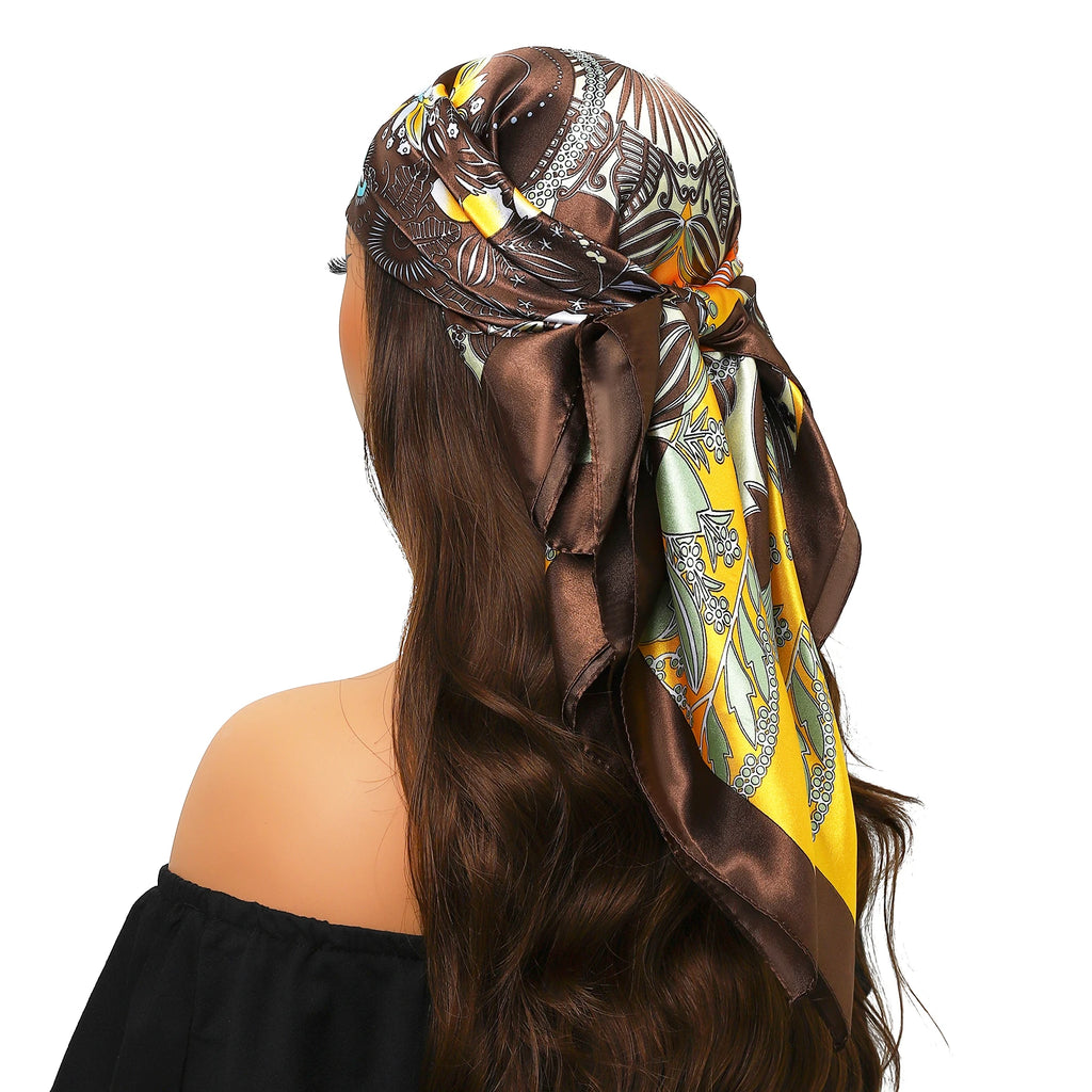 Head Scarf Women Luxury Brand Square 90*90cm Silk Foulard Satin Bandana Cheveux Soft Neckerchief Hijab Hair Scarves For Ladies