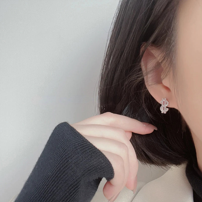 Gothic New Year Hair Wealthy Money Dollar Small Earrings New Tide Niche Design Sense Earrings Without Ear Holes Ear Clips Female