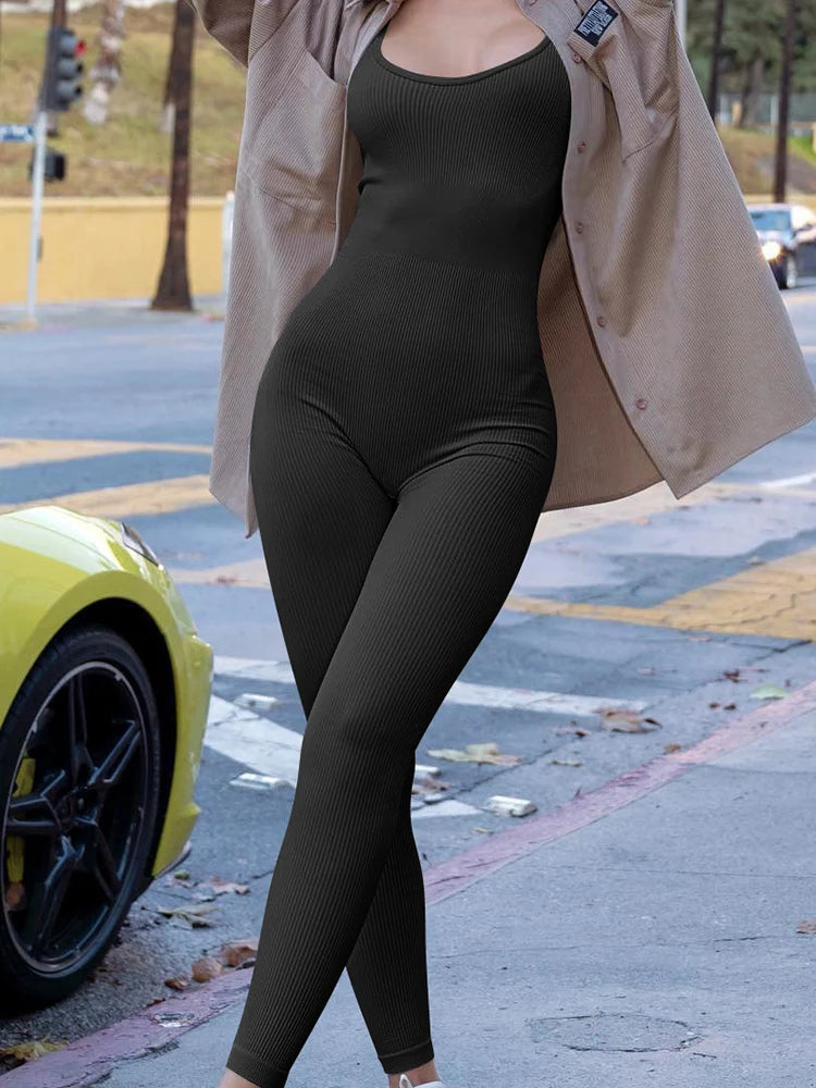 Shapewear Jumpsuits for Women Waist Tight Sleeveless Summer Rompers Ribbed Jumpsuits Sports Casual Trousers