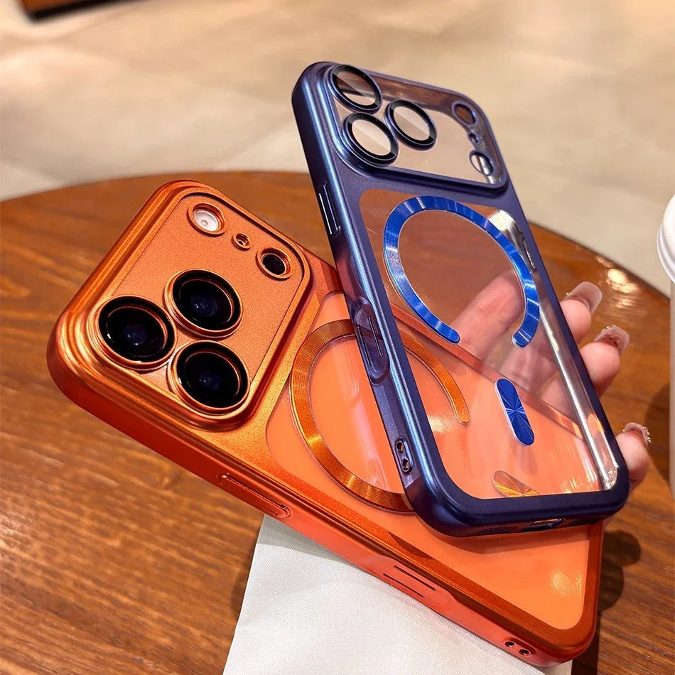 New Plating Transparent For Magsafe Magnetic Case for IPhone 17 17Pro 17 Pro Max 17 Air Original Soft TPU Lens Protector Cover