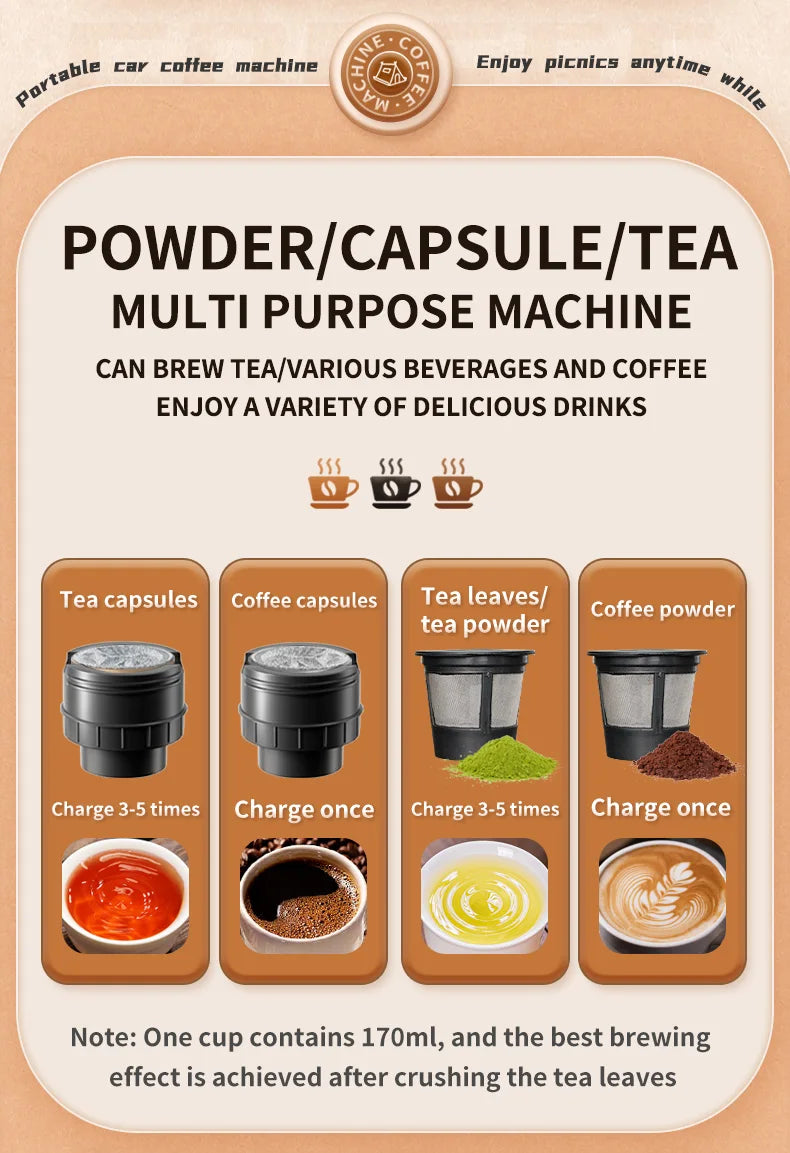 Electric Portable Coffee Machine Capsule Ground Coffee Brewer Suitable for Coffee Powder And Coffee Capsule - Coffee Maker