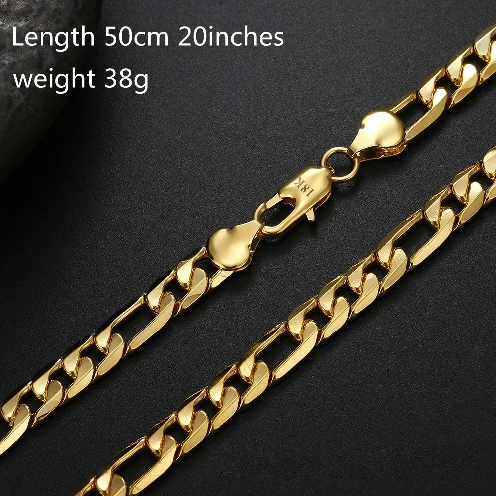 High-Quality 18K Gold Necklaces 20 Inches Classic 8MM Sideways Necklace For Men Fashion Jewelrys Gifts Wedding Party Not Fading