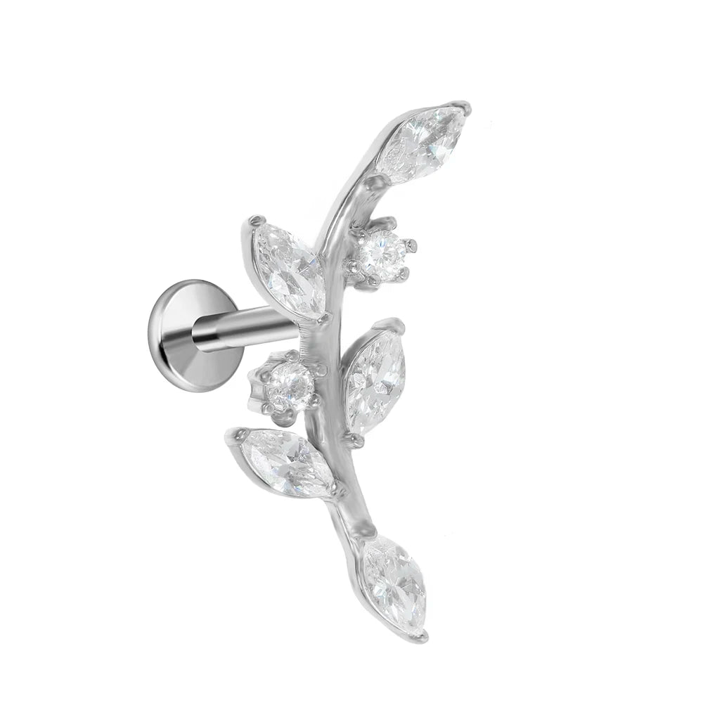Leaf Helix Piercing Jewelry Forward Helix CZ Earring 100% 316L Stainlesss Steel Internally Threaded Tragus Stud