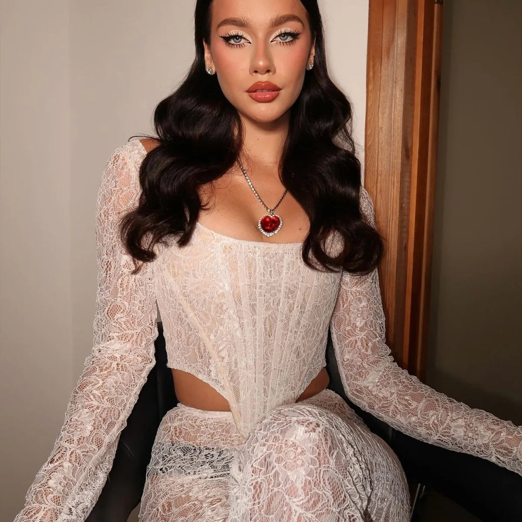 Sexy Body Shaper Corset Crop Tops Shapewear Camisole See-through Lace Long Sleeves Boned Top Women Chic Solid Vest Slim Tank Top