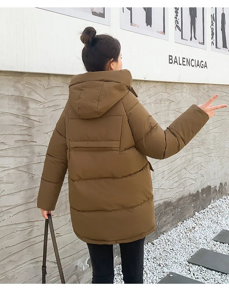 Clothing Women Cotton-Padded Jacket 2025 New Casual Elegant Loose Solid Color Warm Hooded Winter Warm Women Cotton Jacket H537