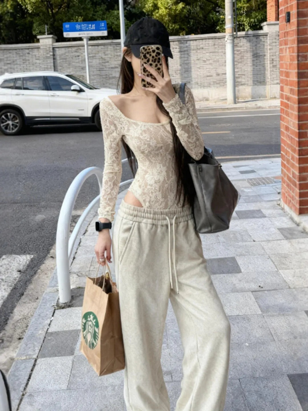 Sexy Lace Jumpsuit Casual Pants Two-Piece Set Ele Clete OOTD Spring 2026 Comfortable High Waist V-Ne Long Sve T-S...