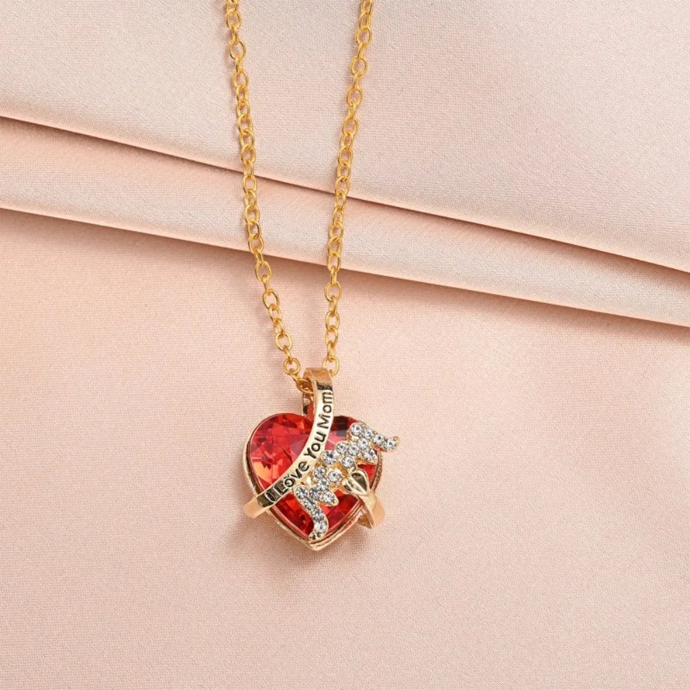 Mom Mother's Day Gift Jewelry Heart Red/Blue Pendant Necklace Luxury Fashion Mother's Day Necklace Women Mother