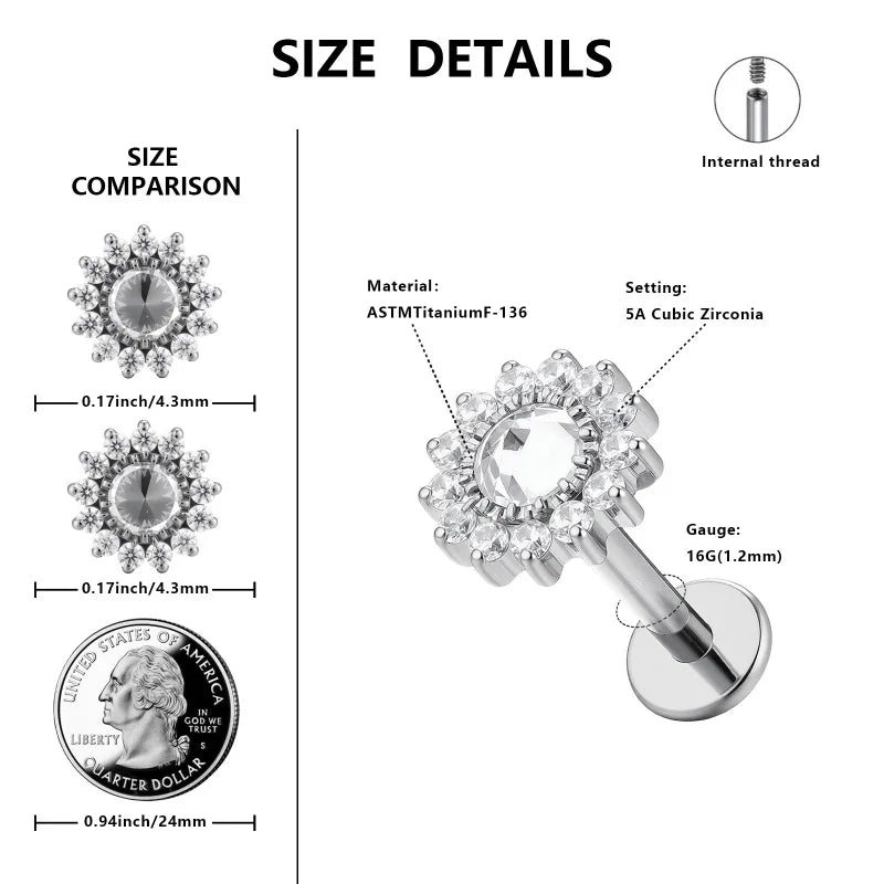 3 Pcs Helix Conch Piercing Jewelry for Women Men 16G ASTM F136 Titanium Cartilage Earring Tragus Flat Back Stud Body Piercings