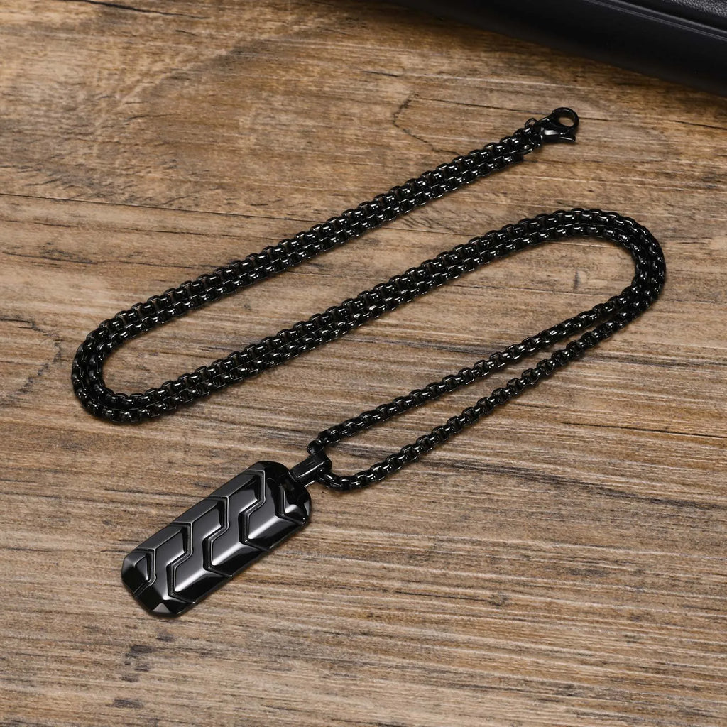 Geometric Tire Pattern Pendants Stainless Steel Men Personalized Trendy Square Pearl Necklace Fashion Jewelry Birthday Gift