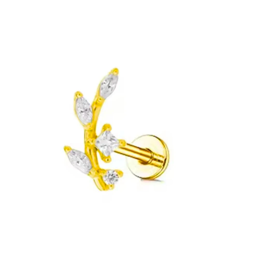 Leaf Helix Piercing Jewelry Forward Helix CZ Earring 100% 316L Stainlesss Steel Internally Threaded Tragus Stud