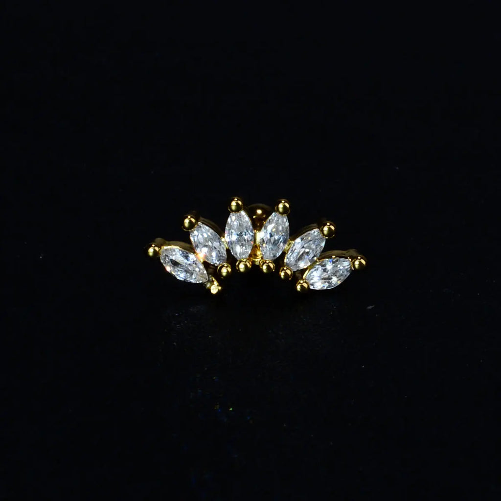 1PC New Curved Cz Cartilage Stud Moon Leaf  Helix Rook Conch Screw Back Earring Stainless Steel Bar Ear Piercing Jewelry