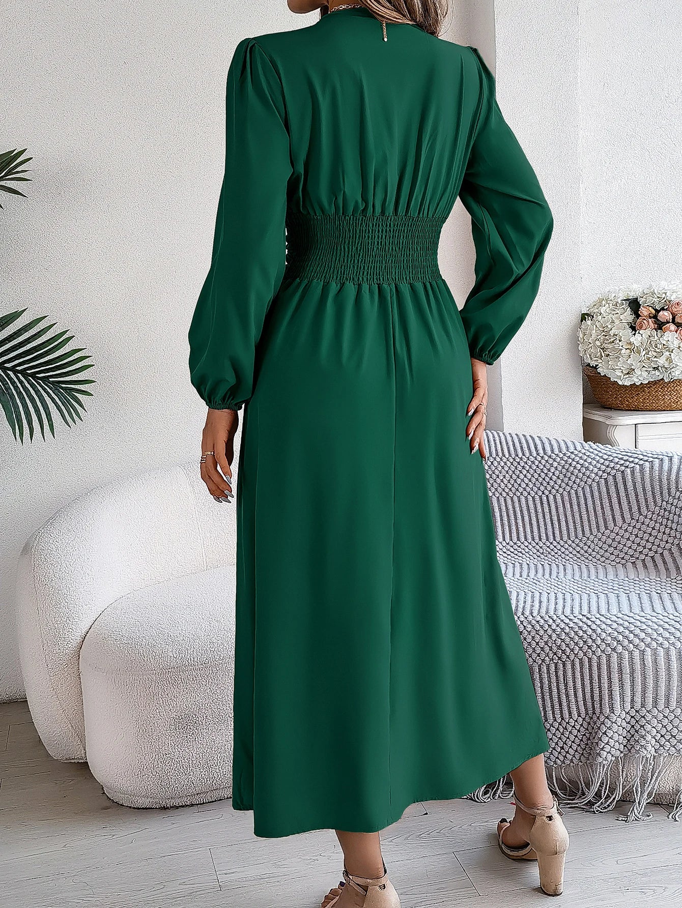 Spring Summer Vacation High Split V-Neck Long Sleeve Dresses for Women Bridesmaid Dress
