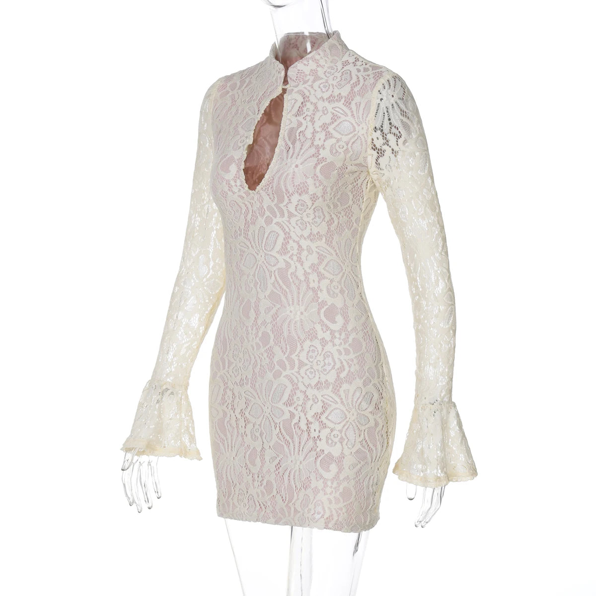 Dulzura Lace Hollow Out Long Flare Sleeves Bodycon Mini Dress Women’S Sexy Elegant Outfit Party Clubwear Winter Clothes