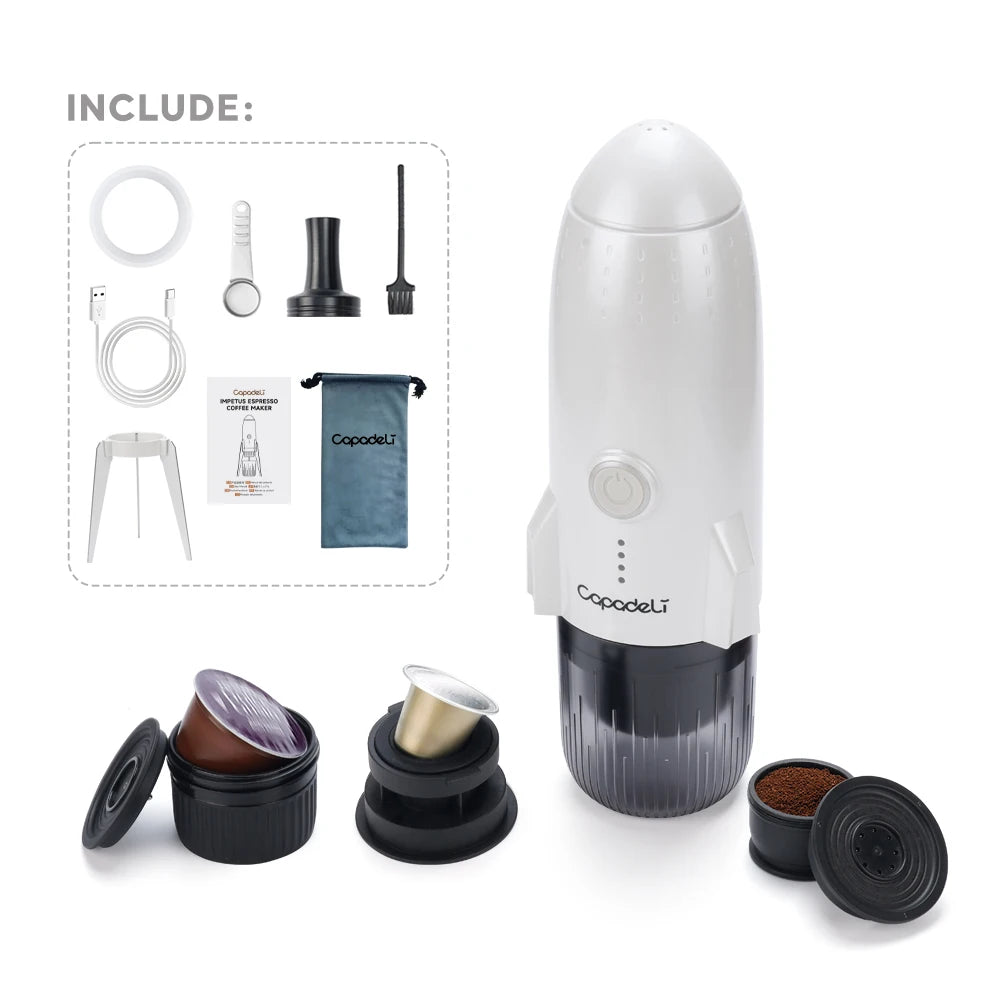 Portable Electric Espresso Machine Travel Coffee Maker for Camping 3 in 1 Self-Heating for Ground Coffee & DG NS Capsule Pods