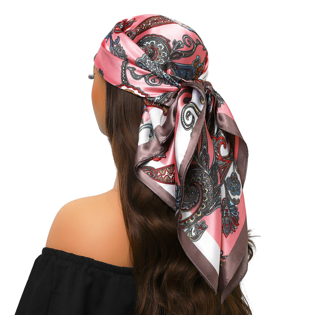 Head Scarf Women Luxury Brand Square 90*90cm Silk Foulard Satin Bandana Cheveux Soft Neckerchief Hijab Hair Scarves For Ladies