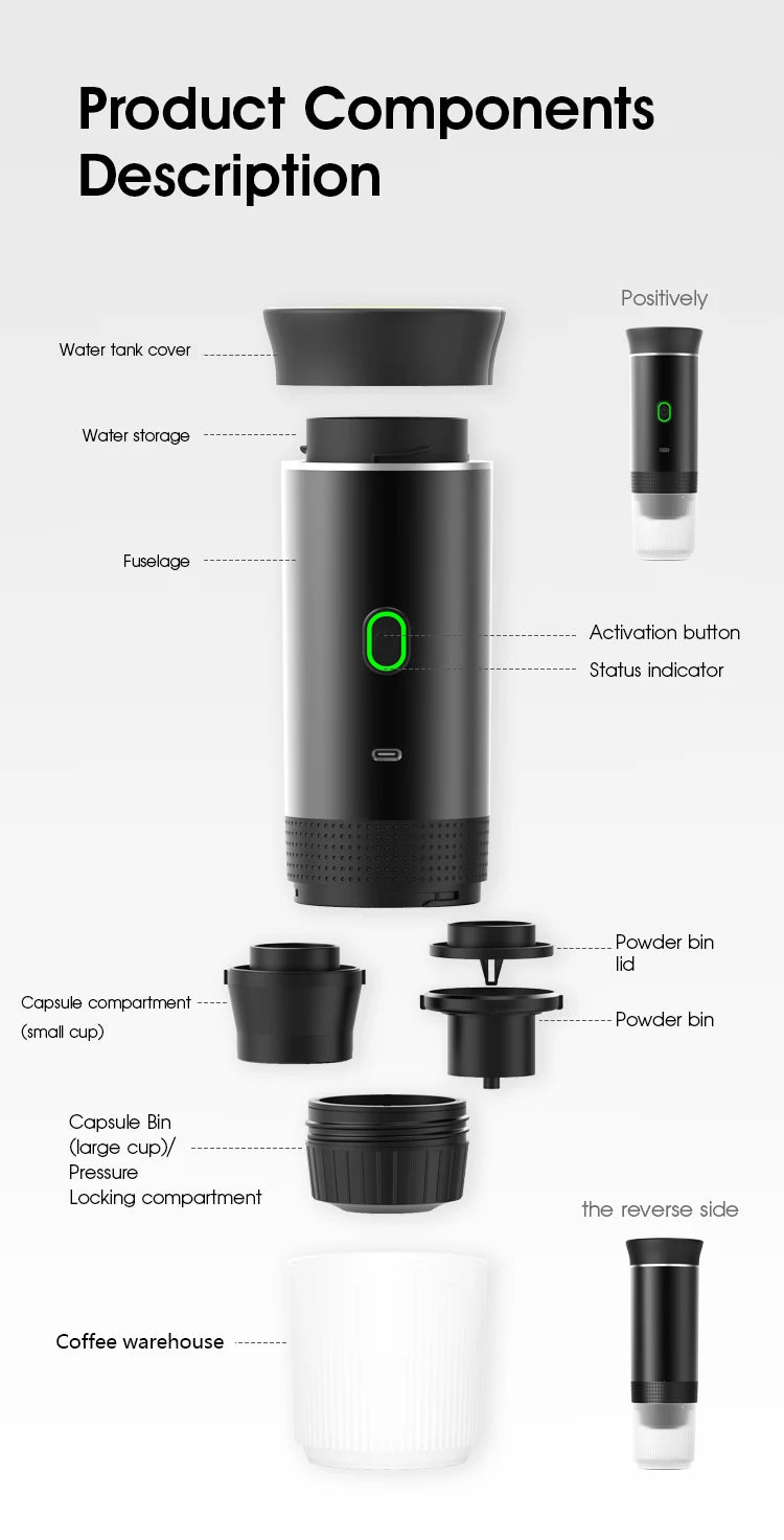Coffee Machine Wireless Electric Coffee Machine Portable Espresso Coffee Machine Maker 3-in-1 Capsule Powder Travel Coffee Maker
