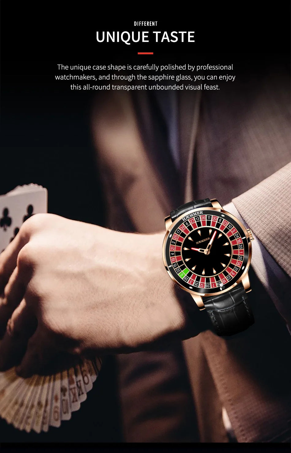 HAEMMER Luxury Men's Mechanical Watch NH35 Men's Roulette Rotary Sapphire Glass Watch Waterproof