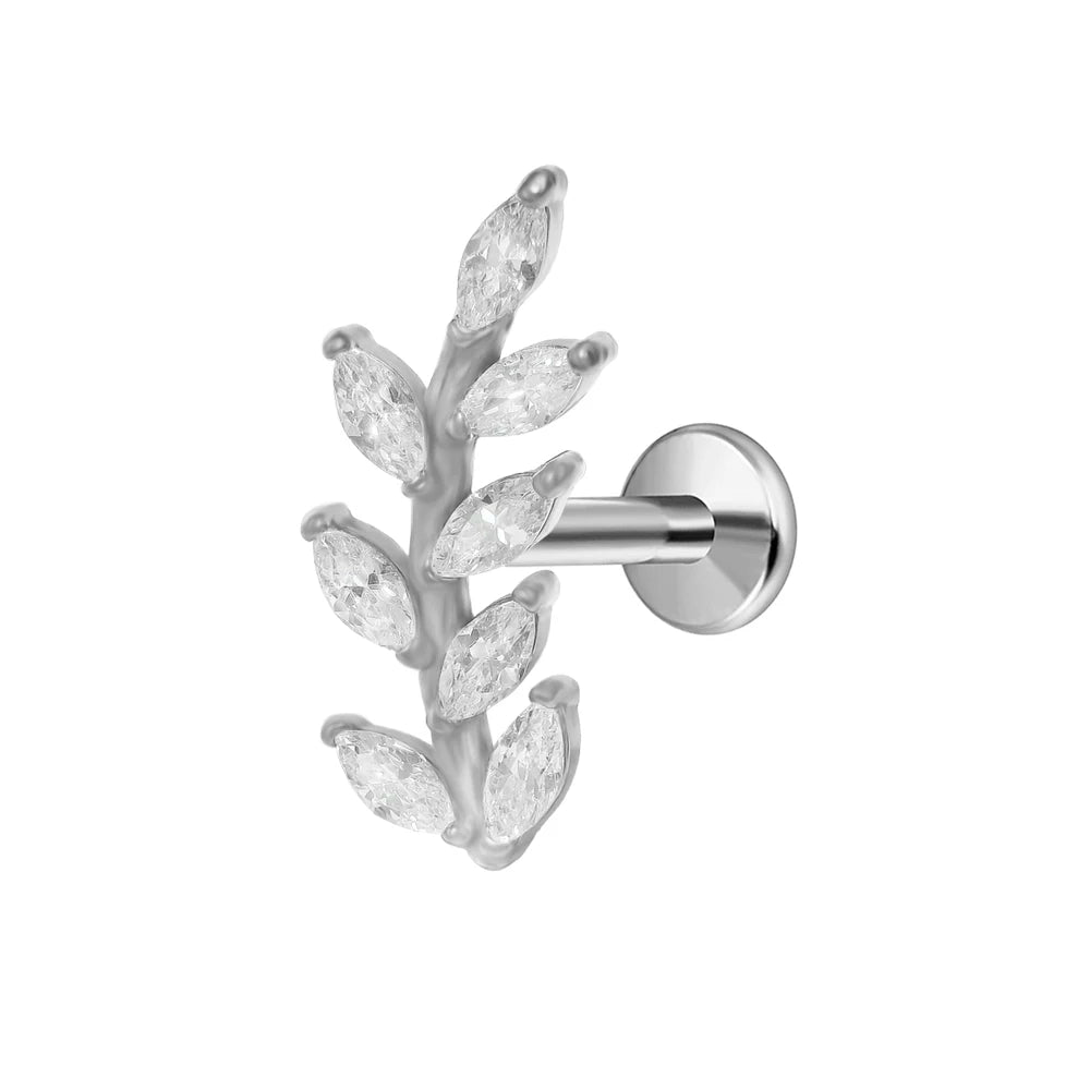 Leaf Helix Piercing Jewelry Forward Helix CZ Earring 100% 316L Stainlesss Steel Internally Threaded Tragus Stud