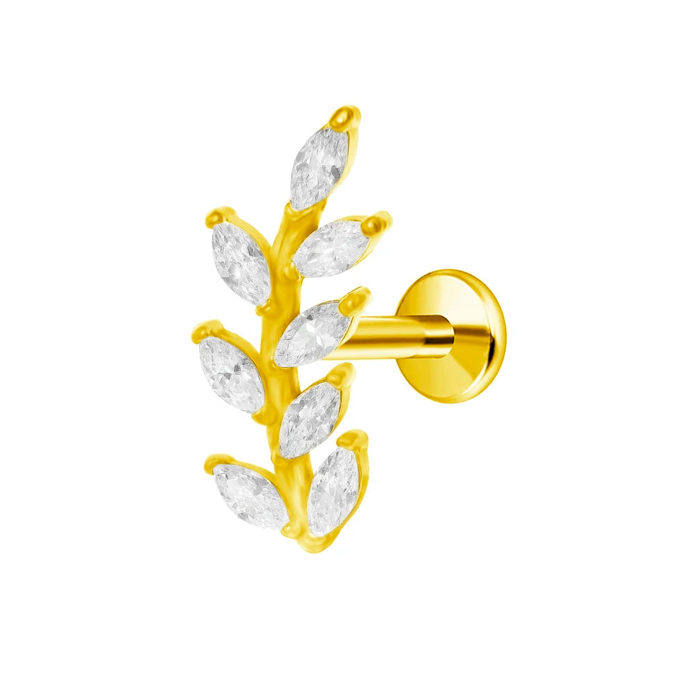 Leaf Helix Piercing Jewelry Forward Helix CZ Earring 100% 316L Stainlesss Steel Internally Threaded Tragus Stud