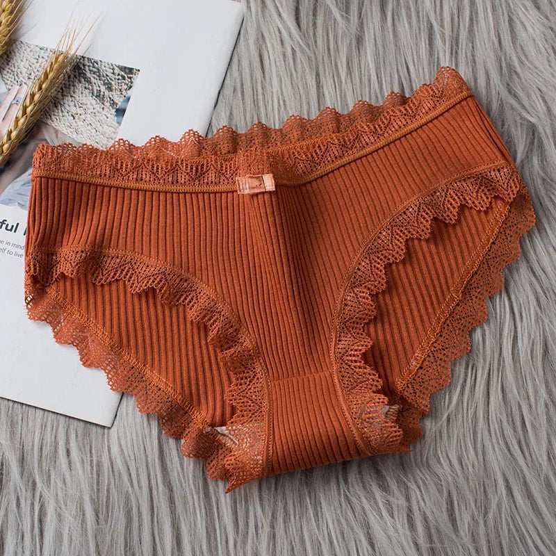 Lingerie Underwear Women Bow New Lace Panties Briefs Low Waist Solid Color Middle-Waisted Underpants Female Lingerie Briefs