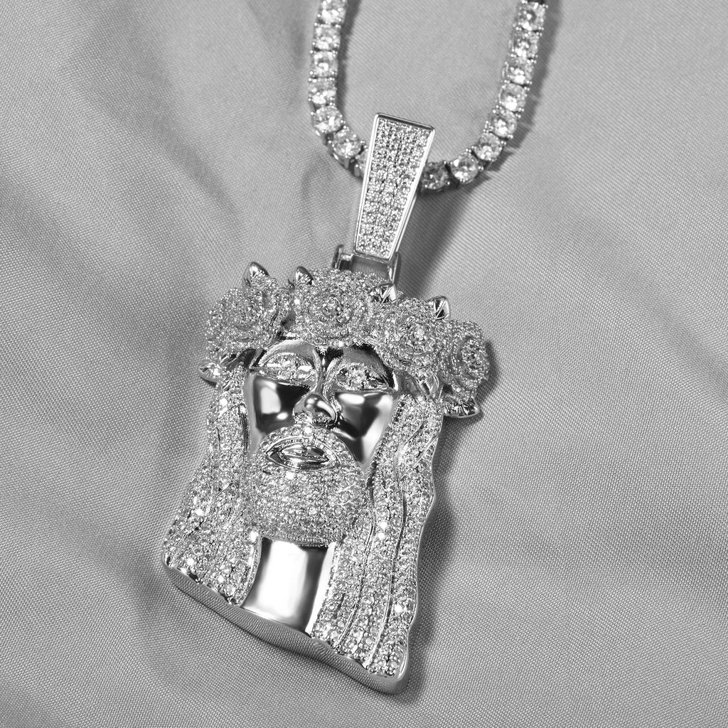 UWIN Iced Out 2 Tone Jesus Pendant Necklaces with Rose Prong Setting 5A+ Cubic Zirconia Charms Fashion Jewelry for Gift