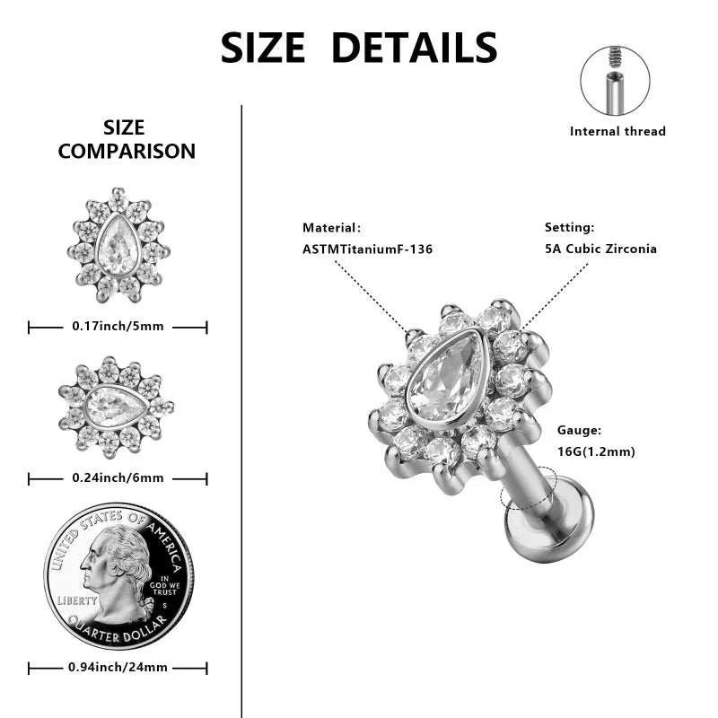3 Pcs Helix Conch Piercing Jewelry for Women Men 16G ASTM F136 Titanium Cartilage Earring Tragus Flat Back Stud Body Piercings