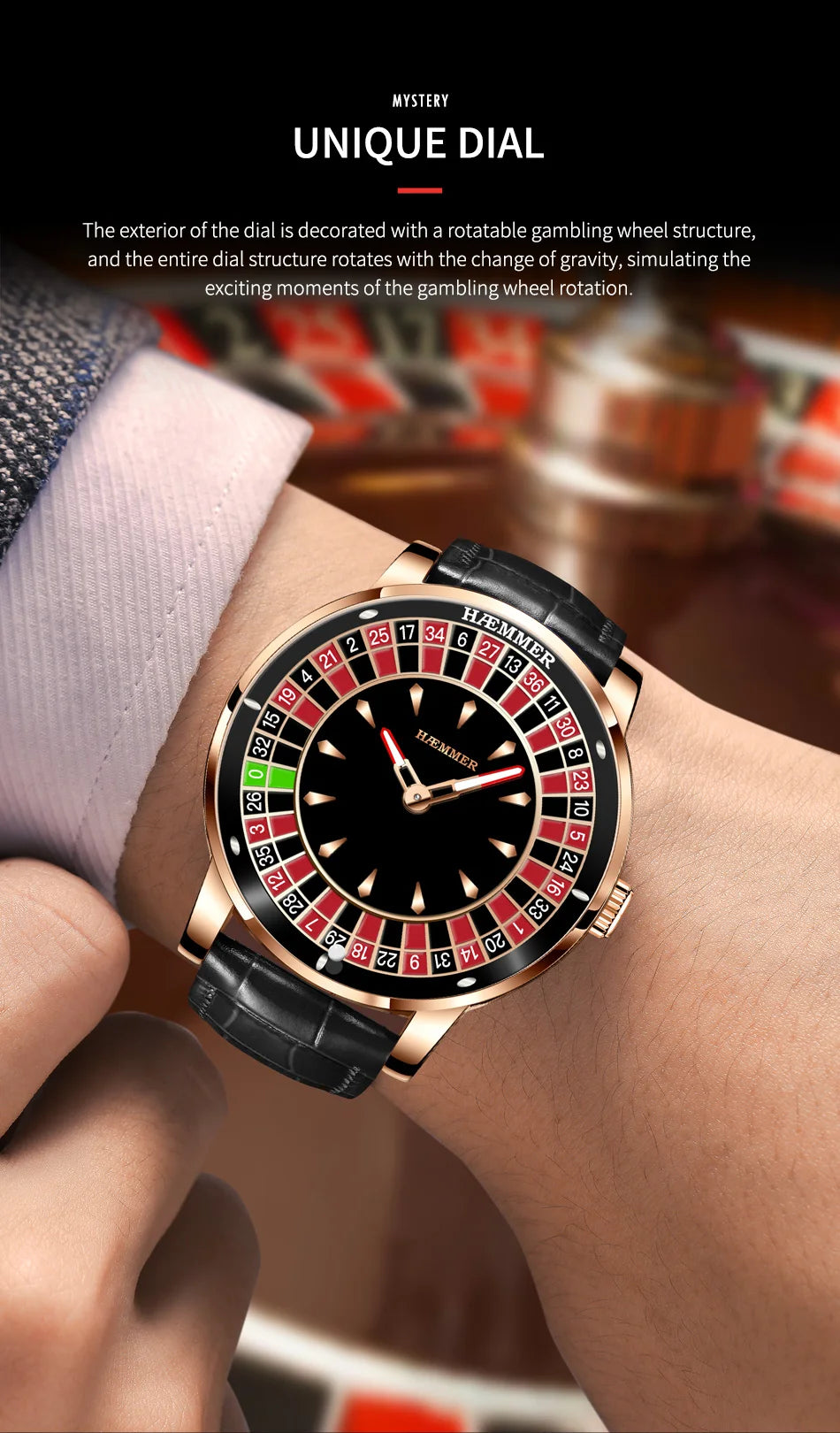 HAEMMER Luxury Men's Mechanical Watch NH35 Men's Roulette Rotary Sapphire Glass Watch Waterproof